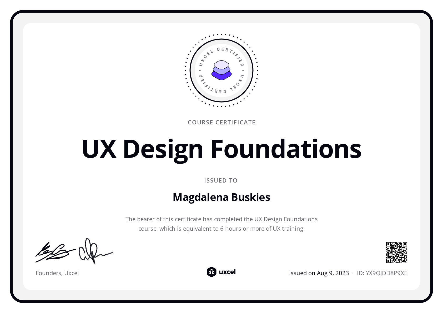 Magdalena Buskies's certificate